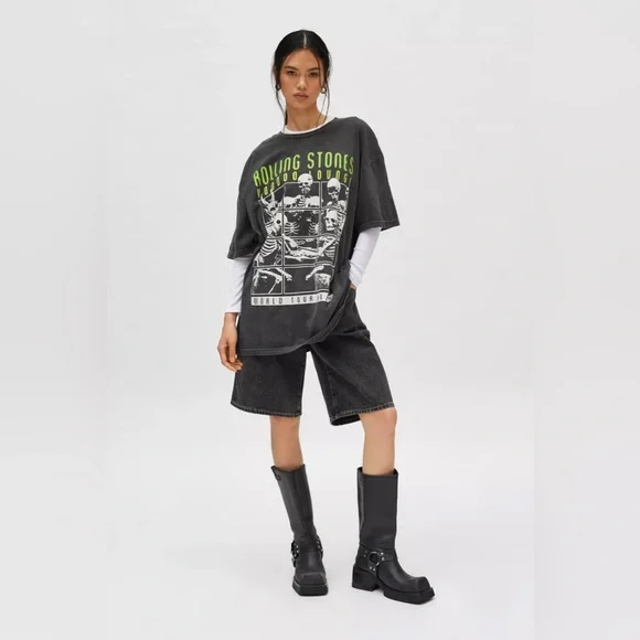 UO Rolling Stones Skeleton Graphic T-Shirt Dress - Picture 1 of 4